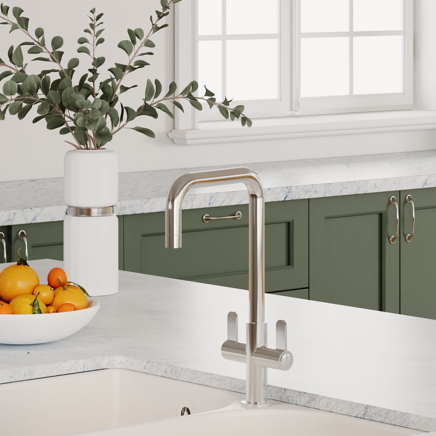 Kitchen Taps Kosi Mono Basin Twin Lever Square Basin Tap & Rinser