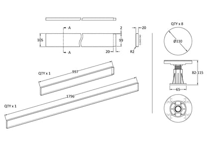 Nuie 1100mm Rectangular White Leg Set With Plinth, Legs, Clips & Screws