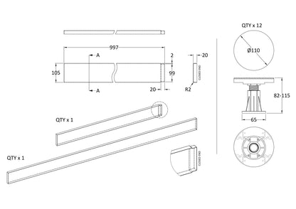 Nuie 1300mm White Leg Set With Plinth, Legs, Clips & Screws