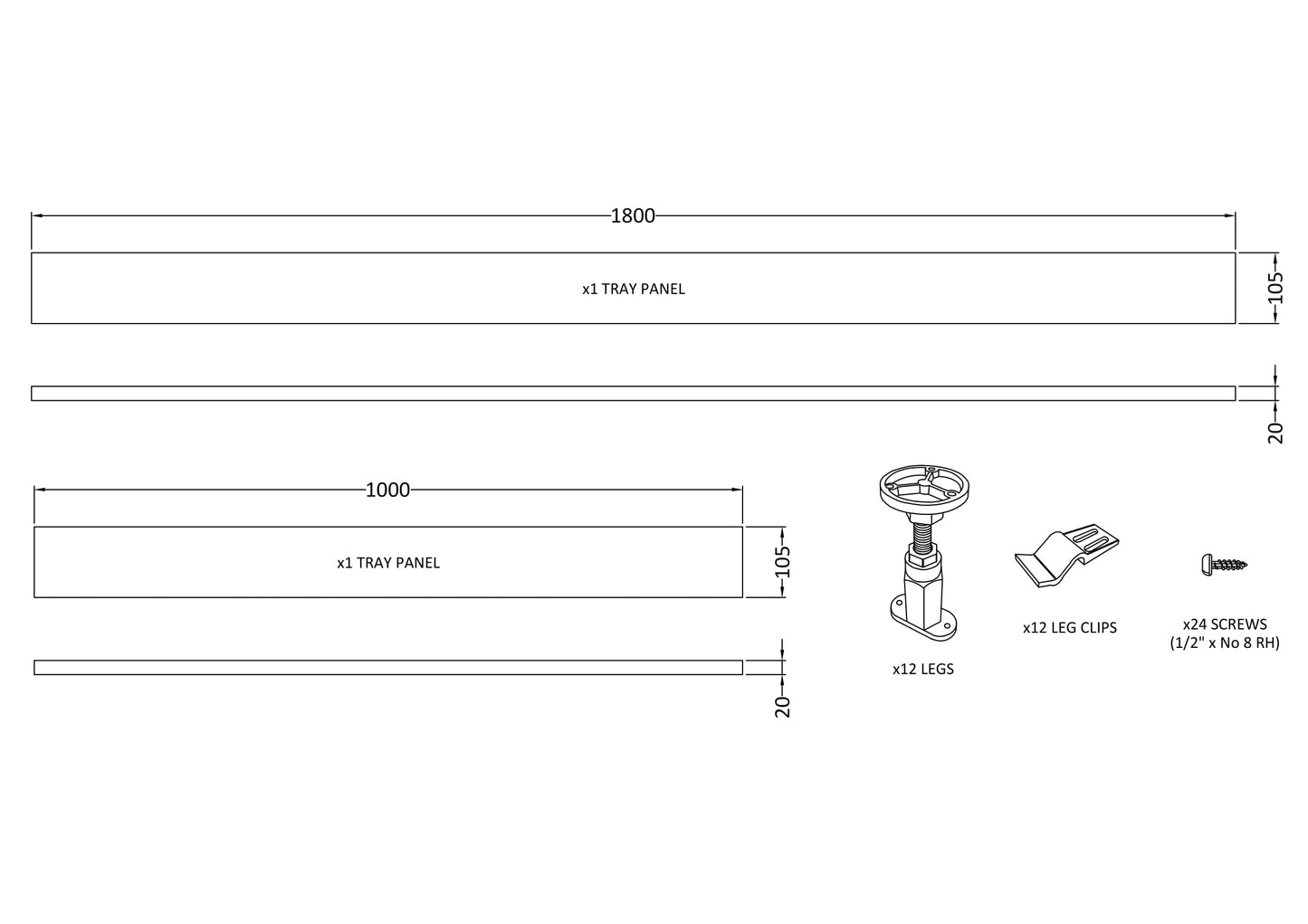 Nuie 1700mm White Leg Set & Plinth Kit