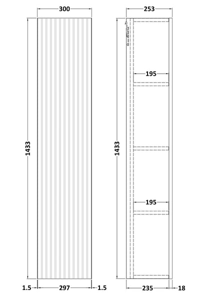 Nuie Lux Flume 300mm 1 Door Autumn Oak Wall Hung Tall Cabinet