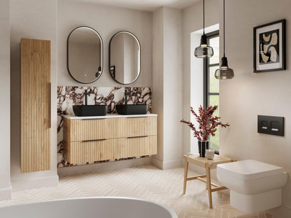 Nuie Lux Flume 300mm 1 Door Autumn Oak Wall Hung Tall Cabinet