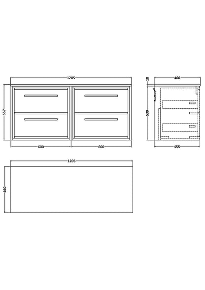 Hudson Reed Lille 1200mm Wall Hung 4-Drawer Vanity Unit With Worktop