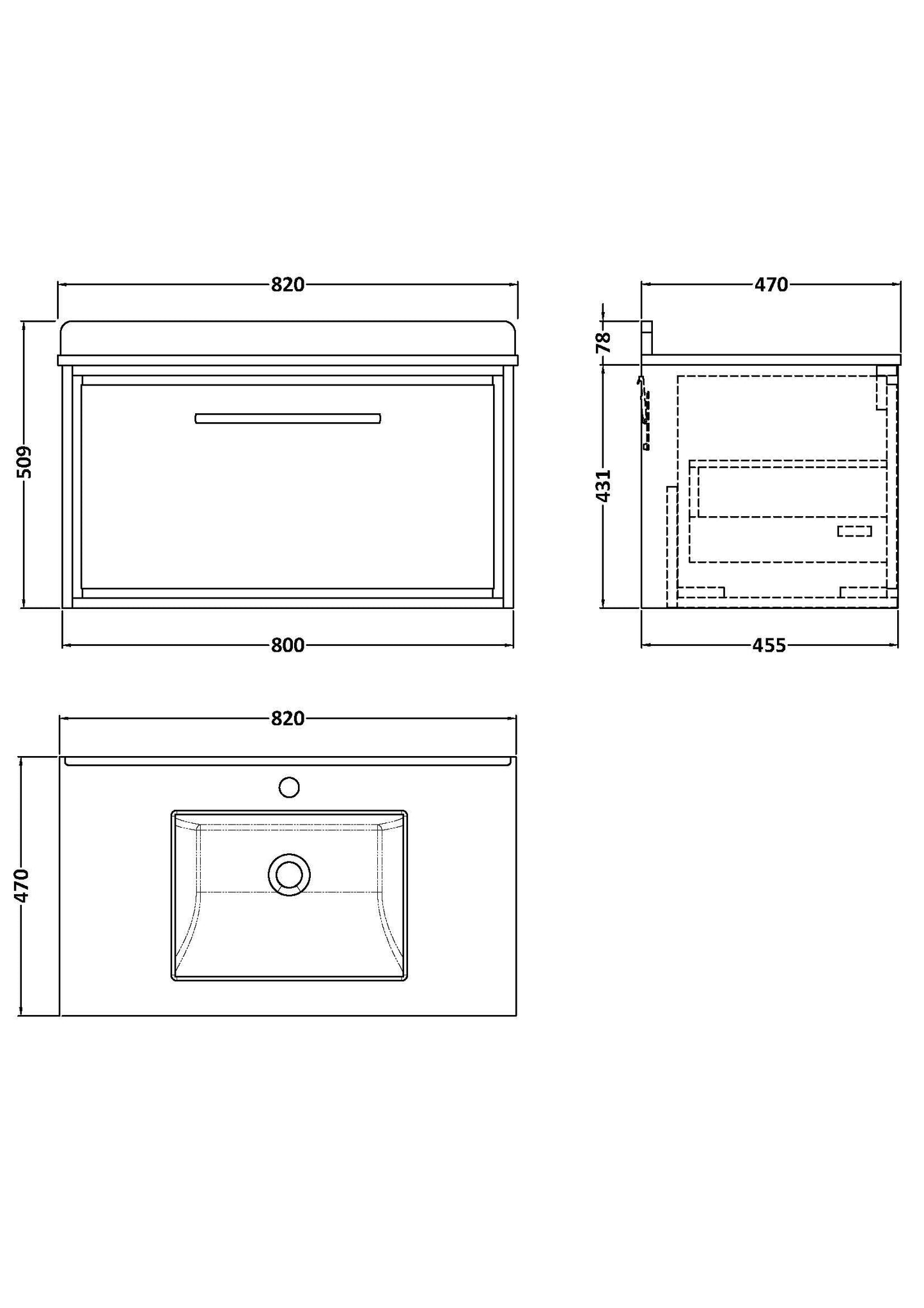 Hudson Reed Lille 800mm Wall Hung Single Drawer Vanity Unit With Marble Worktop Basin