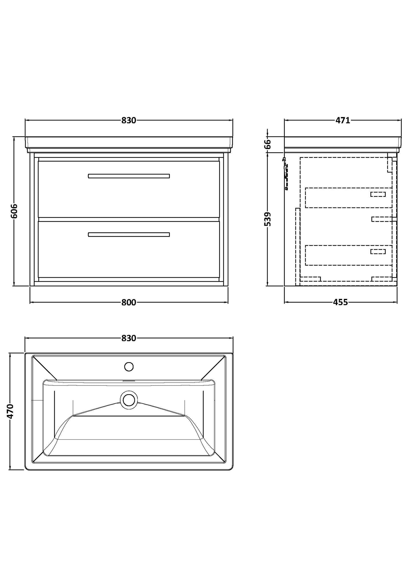 Lille 800mm Wall Hung 2-Drawer Vanity with Basin - 1 Tap Hole