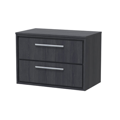Hudson Reed Lille 800mm Graphite Grey Woodgrain Wall Hung 2-Drawer Vanity Unit With Worktop