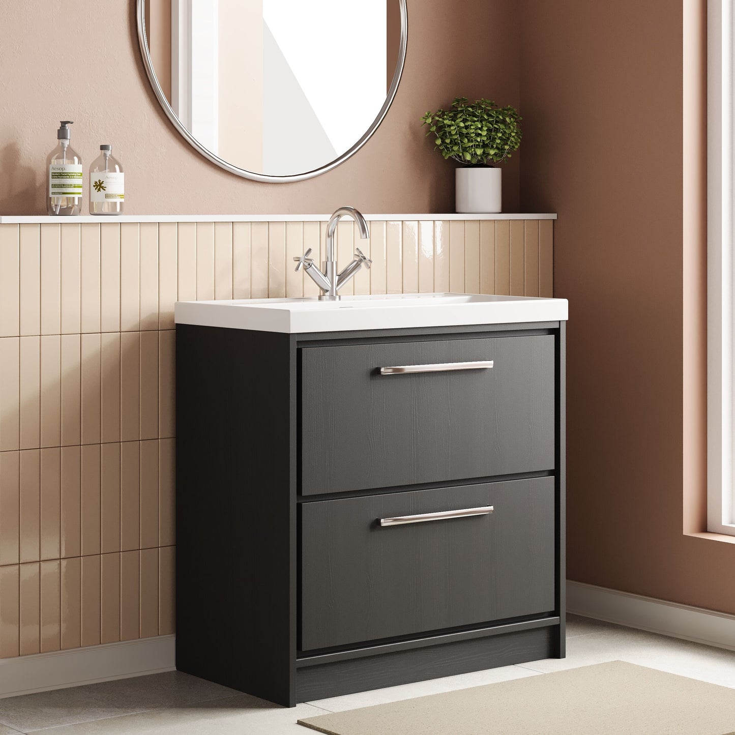 Lille 800mm Floor Standing 2-Drawer Vanity with Basin - 1 Tap Hole