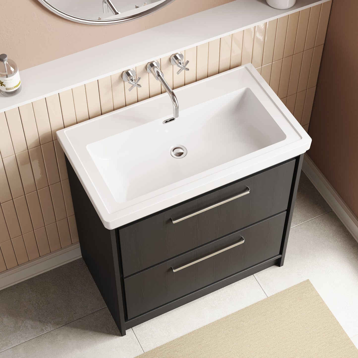 Lille 800mm Floor Standing 2-Drawer Vanity with Basin - 0 Tap Hole