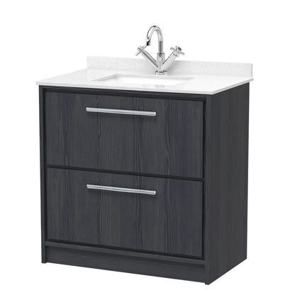 Hudson Reed Lille 800mm Graphite Grey Woodgrain Floor 2-Drawer Vanity With Marble Underslung Basin