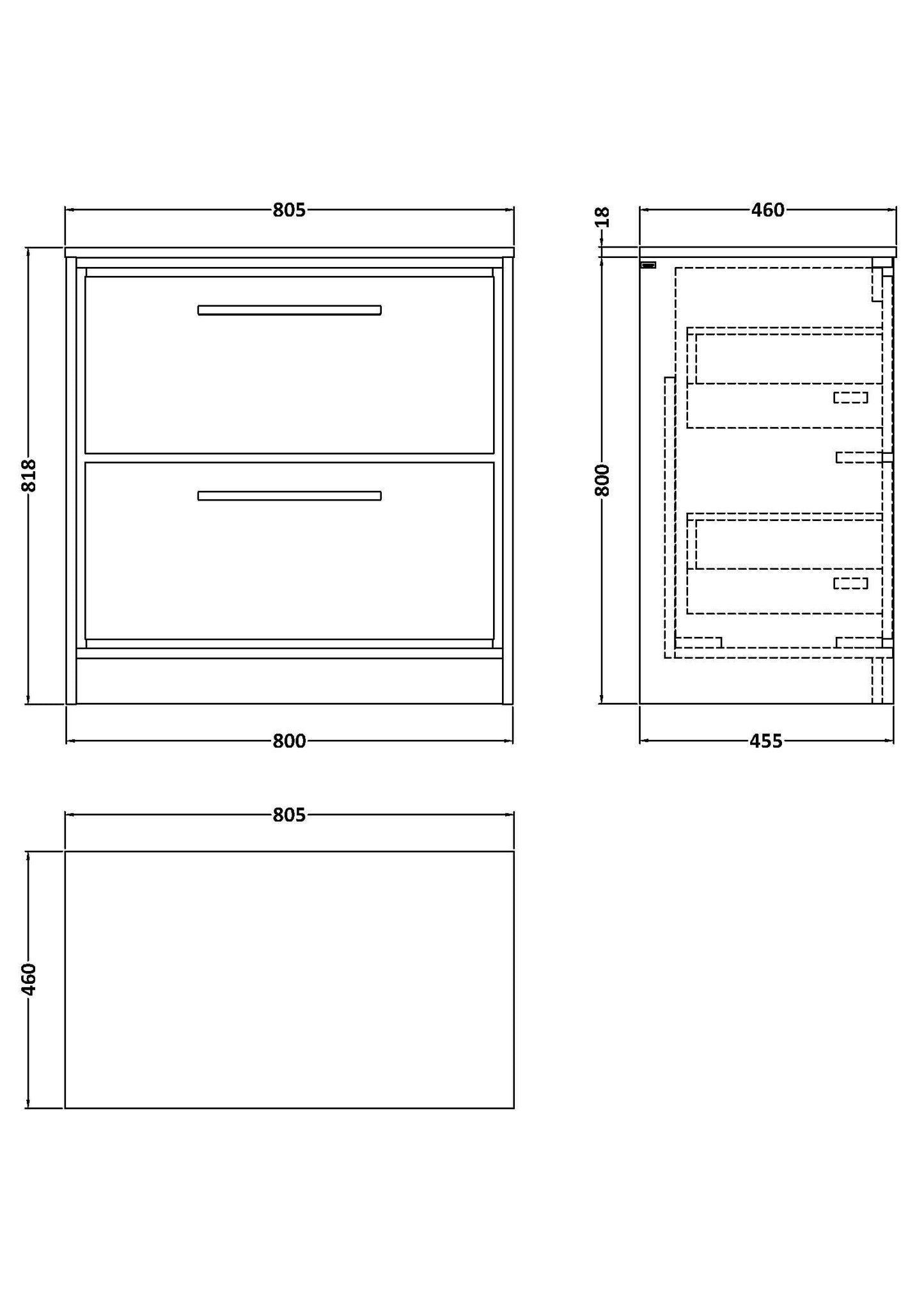 Hudson Reed Lille 800mm Graphite Grey Woodgrain Floor Standing 2-Drawer Vanity Unit With Worktop