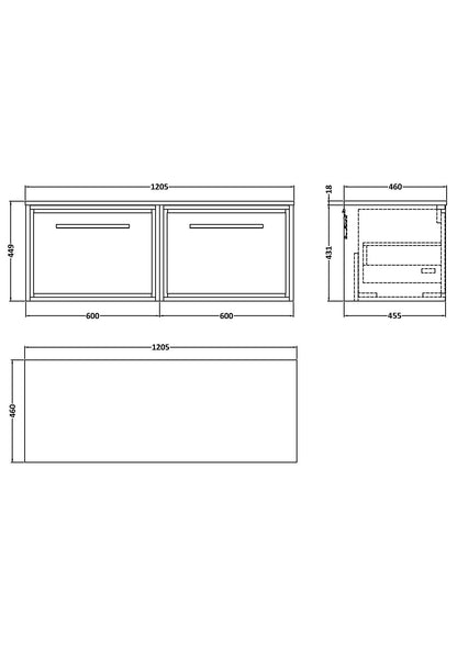 Lille 1200mm Wall Hung Single Drawer Vanity with Worktop