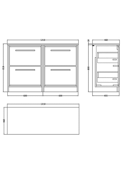 Lille 1200mm Floor Standing 4-Drawer Vanity with Marble Worktop