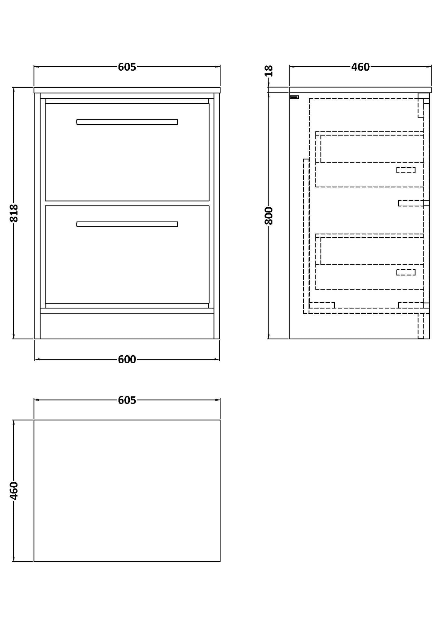 Lille 600mm Floor Standing 2-Drawer Vanity with Worktop