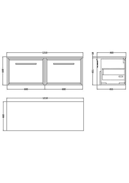 Lille 1200mm Wall Hung Single Drawer Vanity with Marble Worktop