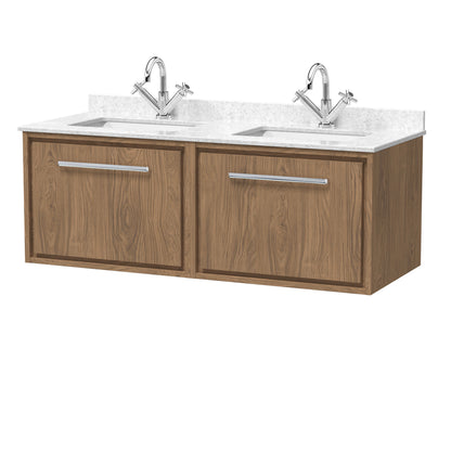 Hudson Reed Lille 1220mm Wall Hung Vanity Unit with Double Basin and Soft Close Drawer