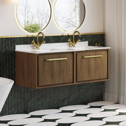 Hudson Reed Lille 1220mm Wall Hung Vanity Unit with Double Basin and Soft Close Drawer