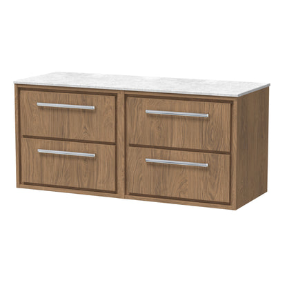 Hudson Reed Lille 610mm Antique Oak Wall Hung 4-Drawer Vanity with Marble Worktop & Soft Close
