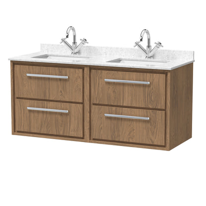 Hudson Reed Lille 1220mm Wall Hung 4-Drawer Vanity Unit With Double Marble Basins