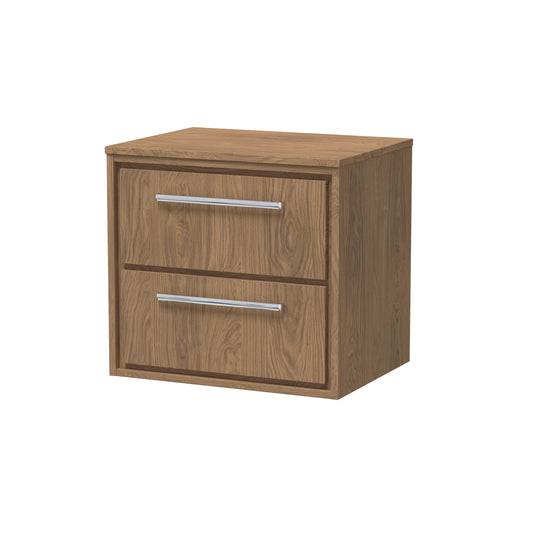 Hudson Reed Lille 600mm Antique Oak Wall Hung 2-Drawer Vanity Unit with Worktop