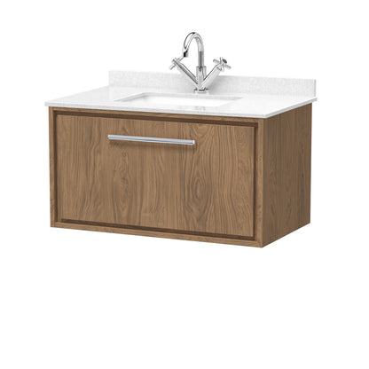 Hudson Reed Lille 800mm Antique Oak Wall Hung Single Drawer Vanity Unit with Marble Worktop Basin