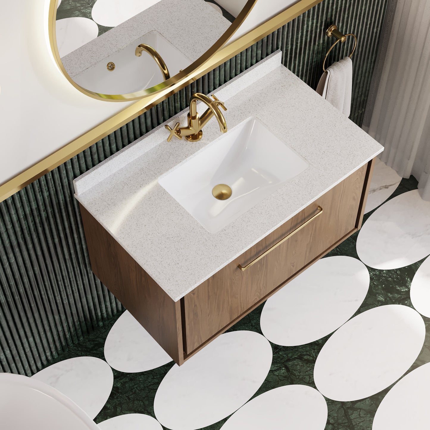 Hudson Reed Lille 800mm Antique Oak Wall Hung Single Drawer Vanity Unit with Marble Worktop Basin