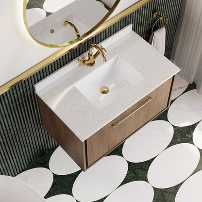 Hudson Reed Lille 800mm Antique Oak Wall Hung Single Drawer Vanity Unit with Marble Worktop Basin