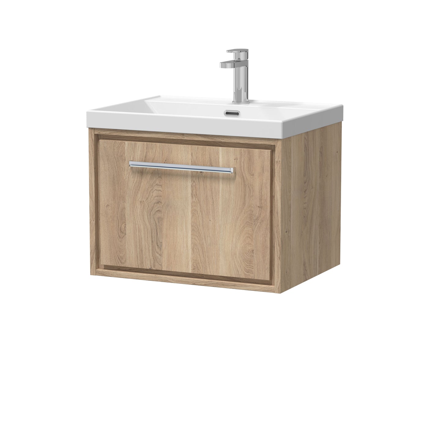 Hudson Reed Lille 600mm Bleached Oak Wall Hung Single Drawer Vanity Unit with Basin