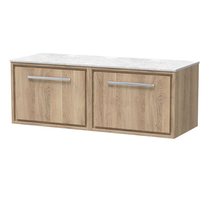 Hudson Reed Lille 1200mm Bleached Oak Wall Hung Single Drawer Vanity With Marble Worktop