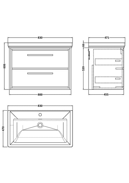 Lille 800mm Wall Hung 2-Drawer Vanity with Basin - 1 Tap Hole