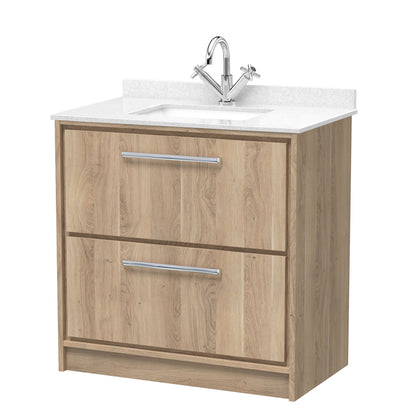 Hudson Reed Lille 800mm Bleached Oak Floor Standing 2-Drawer Vanity Unit with Marble Worktop Basin