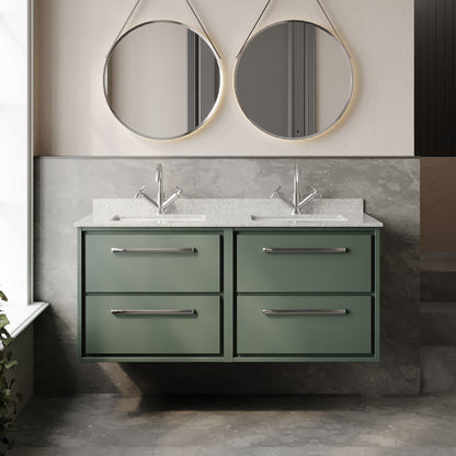 Hudson Reed Lille 1220mm Fern Green Wall Hung 4-Drawer Vanity Unit With Double Marble Basins