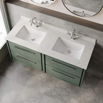 Hudson Reed Lille 1220mm Fern Green Wall Hung 4-Drawer Vanity Unit With Double Marble Basins