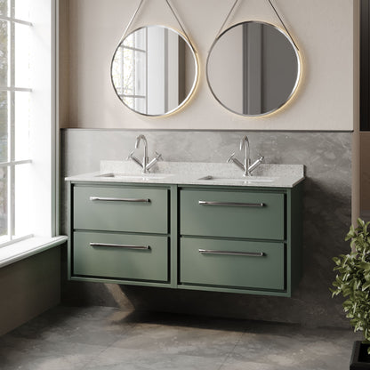 Hudson Reed Lille 1220mm Fern Green Wall Hung 4-Drawer Vanity Unit With Double Marble Basins