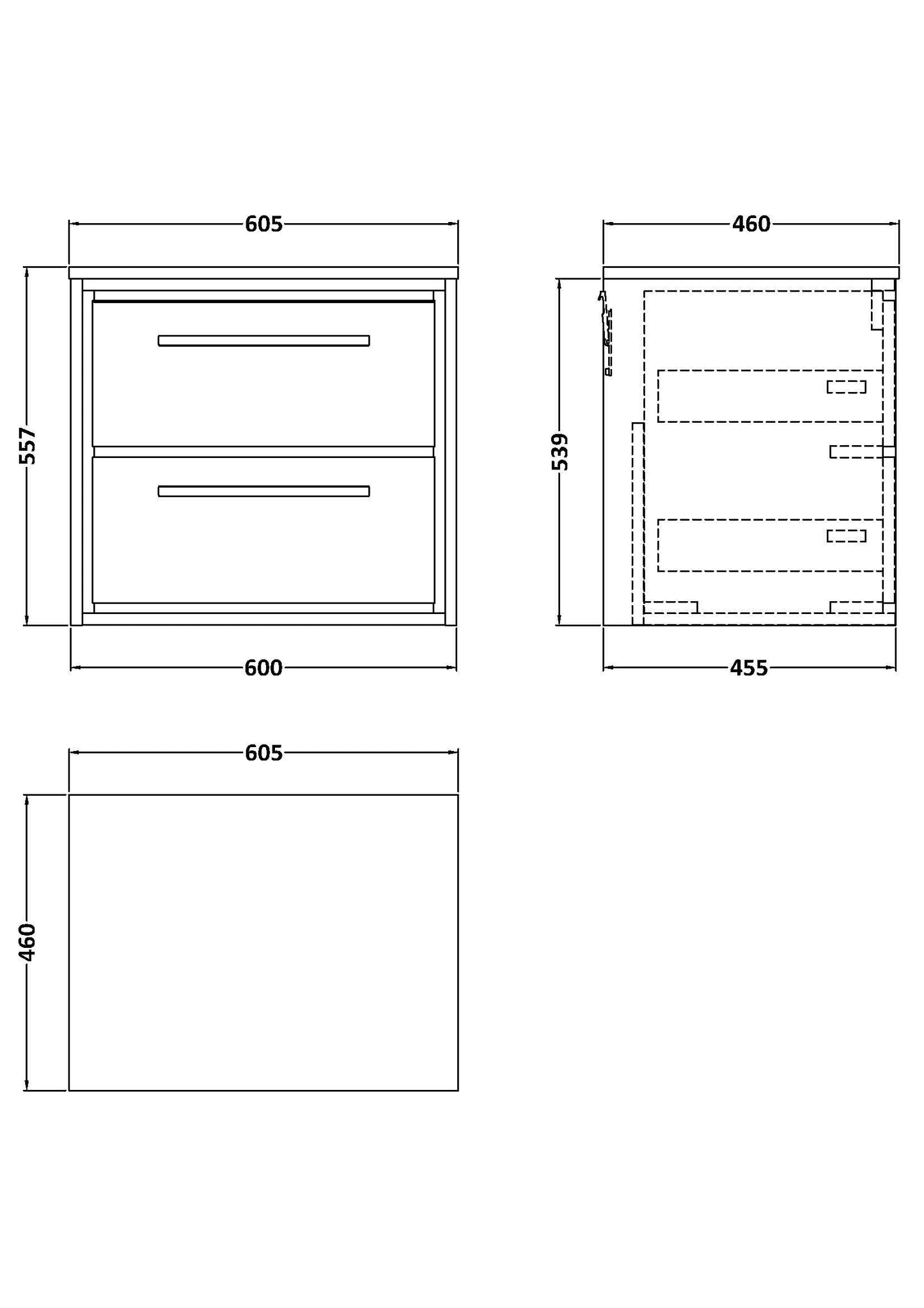 Lille 600mm Wall Hung 2-Drawer Vanity with Worktop