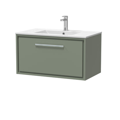 Hudson Reed Lille 800mm Fern Green Wall Hung Single Drawer Vanity Unit with Basin and 1 Tap Hole