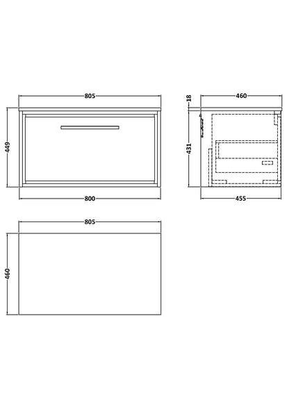 Lille 800mm Single Drawer Vanity with Worktop