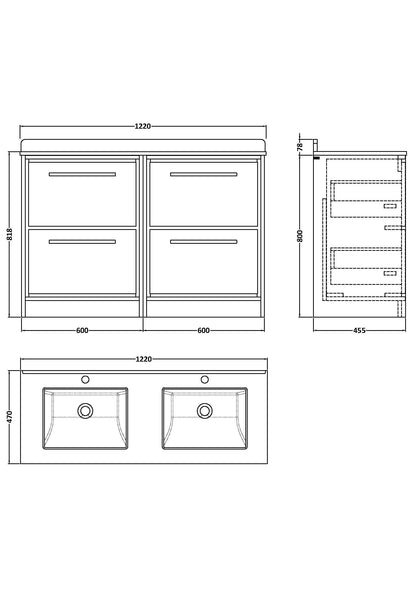 Lille 1200mm Floor Standing 4-Drawer Vanity with Marble Worktop Basin
