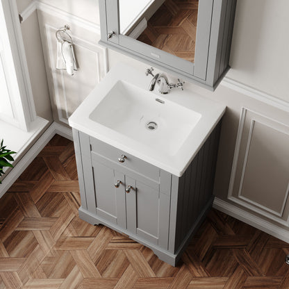 Hudson Reed Old London Traditional 600mm Storm Grey 2-Door Floor Standing Vanity Unit With Fireclay Basin