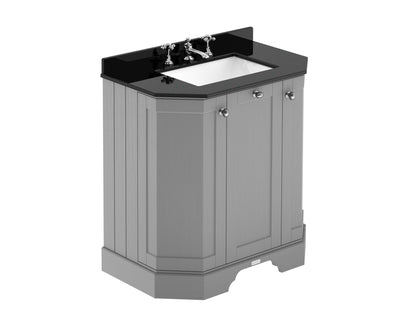 Hudson Reed Old London 786mm Storm Grey Floor Standing 3 Door Vanity Unit with 3 Tap Hole Black Marble Top Basin