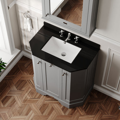 Hudson Reed Old London 786mm Storm Grey Floor Standing 3 Door Vanity Unit with 3 Tap Hole Black Marble Top Basin