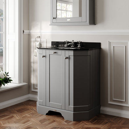 Hudson Reed Old London 786mm Storm Grey Floor Standing 3 Door Vanity Unit with 3 Tap Hole Black Marble Top Basin