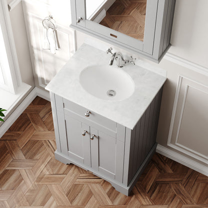 Hudson Reed Old London 620mm Storm Grey Floor Standing 2 Door Vanity Unit with White Marble Top 1 Tap Hole Soft Close