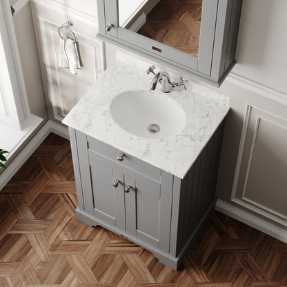 Floor Standing 2 Door Vanity Unit with 1 Tap Hole Grey Marble Top 600mm