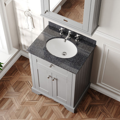 Hudson Reed Old London 600mm Storm Grey Floor Standing 2 Door Vanity Unit with 3 Tap Hole Black Marble Top