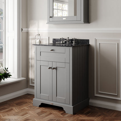Hudson Reed Old London 600mm Storm Grey Floor Standing 2 Door Vanity Unit with 3 Tap Hole Black Marble Top