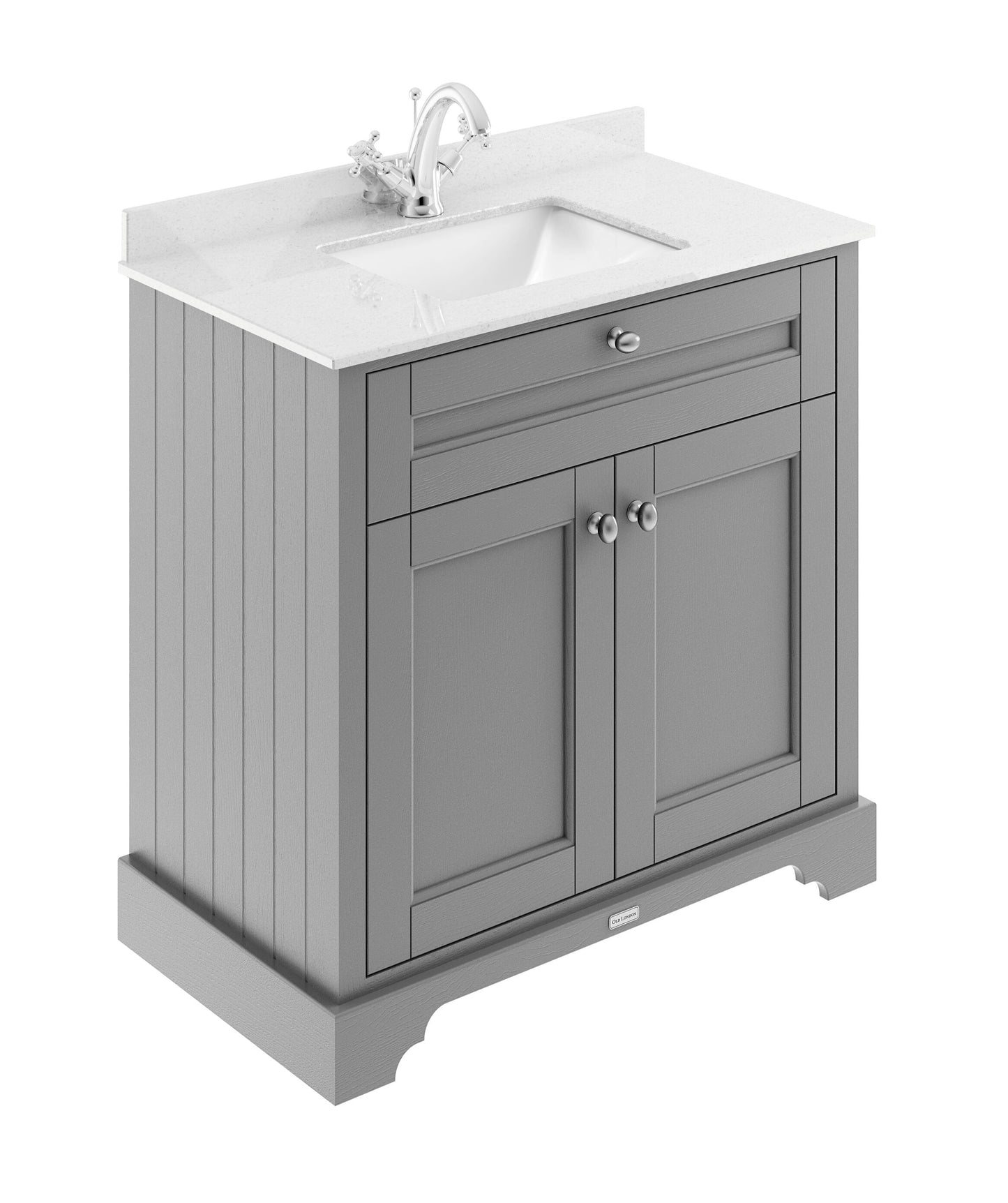 Hudson Reed Old London 800mm Storm Grey Floor Standing 2 Door Vanity Unit with Square Basin & 1 Tap Hole Marble Top