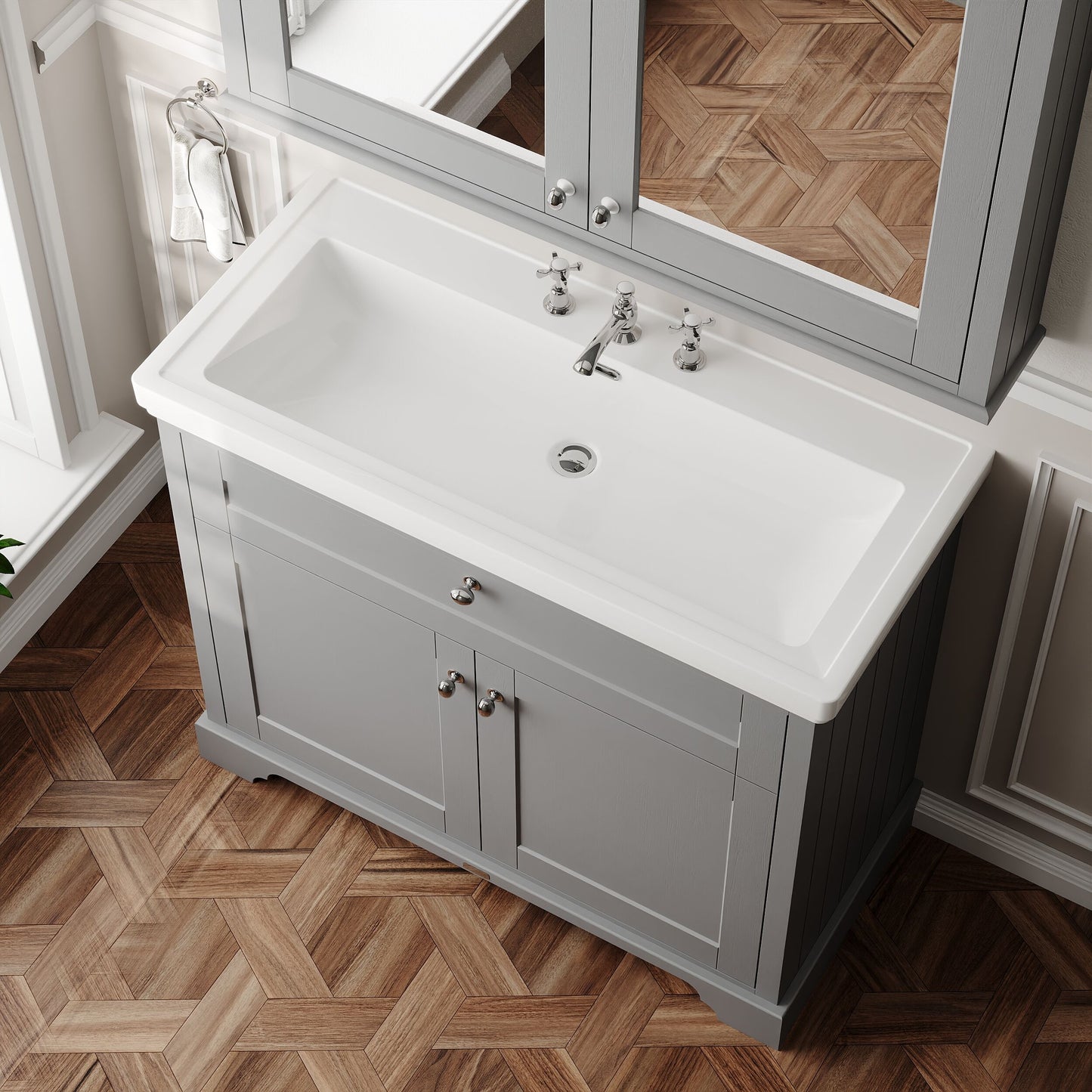Hudson Reed Old London 1000mm Storm Grey 2-Door 3 Taphole Floor Standing Vanity Unit With Fireclay Basin