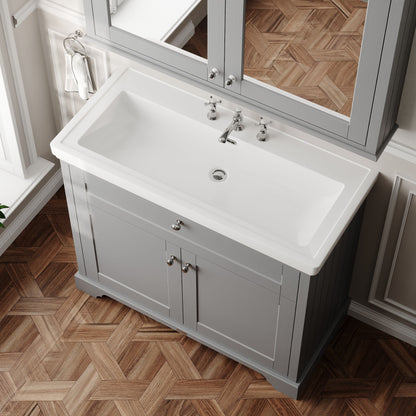 Hudson Reed Old London 1000mm Storm Grey 2-Door 3 Taphole Floor Standing Vanity Unit With Fireclay Basin