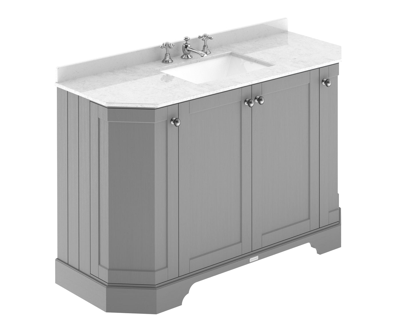 Hudson Reed Old London 1200mm Storm Grey Floor Standing 4 Door Vanity Unit with 3 Tap Hole White Marble Top Basin