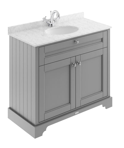 Floor Standing 2 Door Vanity Unit with 1 Tap Hole Grey Marble Top 1000mm